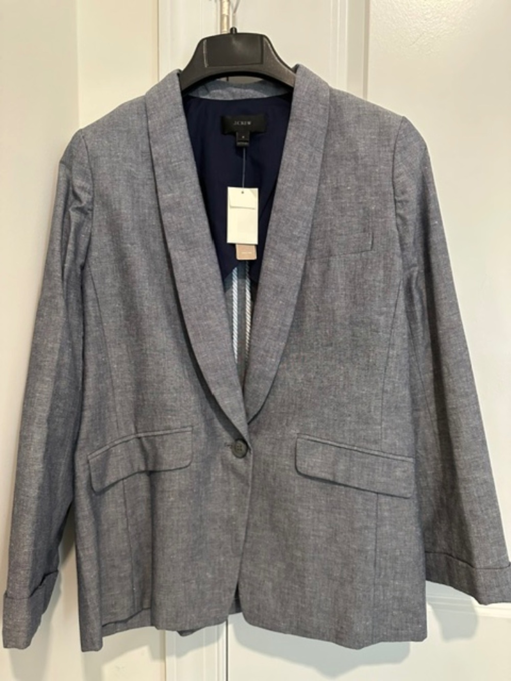 J. CREW NWT Chambray Blue Blazer Jacket, Cotton Linen, Size 8